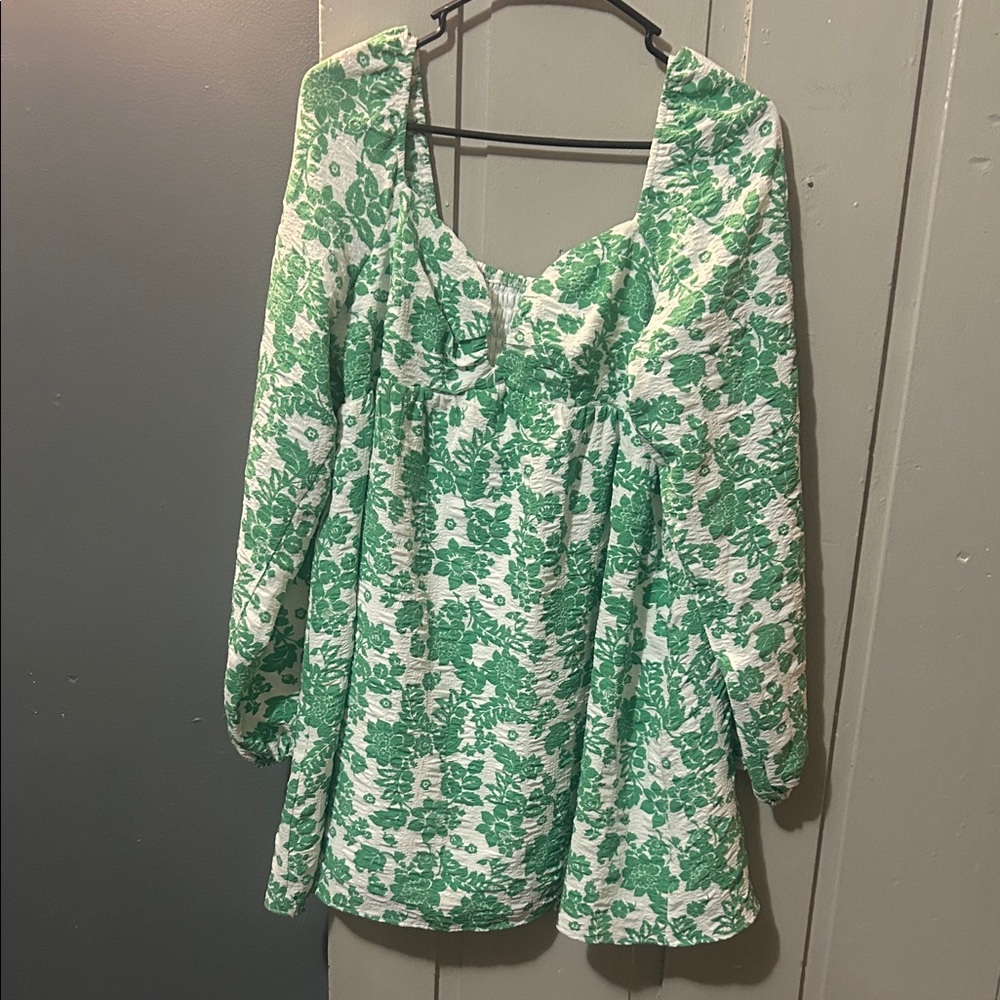Green and White Floral Long Dress